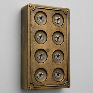 8 Gang 2 Way Antique Brass Solid Cast Metal Conduit Light Switch Industrial