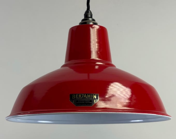 Filby ~ British Red RLM Reflector Lampshade Pendant Set Light ~ 12.5 Inch *Factory Second*