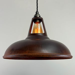 Cawston XL - Set di lampade a sospensione con paralume scanalato in acciaio massiccio arrugginito - 14 pollici
