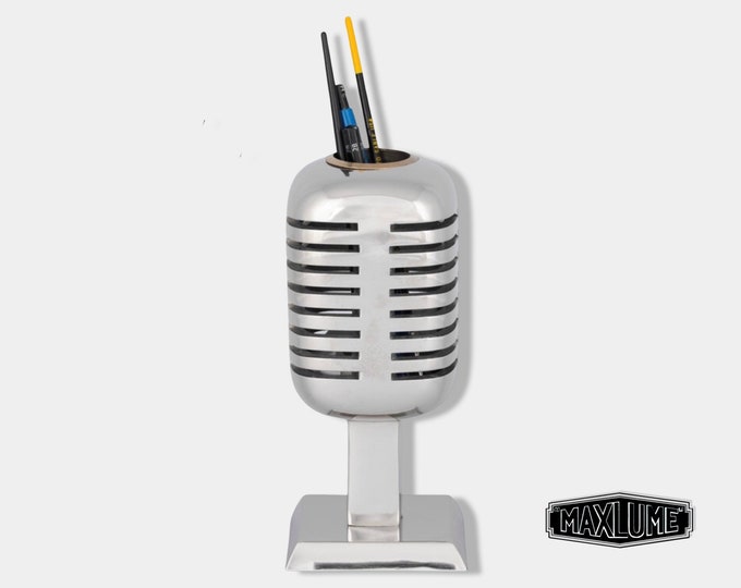 Maxlume - Vintage Microphone Pencil Stand Holder Retro Mic Office Accesories