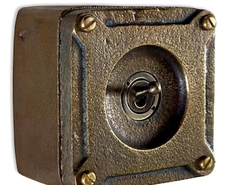 Single Gang Bronze Solid Cast Metal Surface Mounting Light Switch Industrial 2 Way - BS EN Approved Vintage Britmac Style