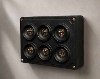 6 Gang 2 Way Matt Black Metal Toggle Light Switch | Surface Mounted Industrial Conduit