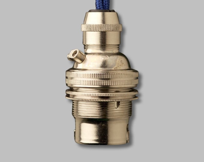 Polished Nickel Pendant Lampholder | Bayonet B22 Fitting With Cable Grip