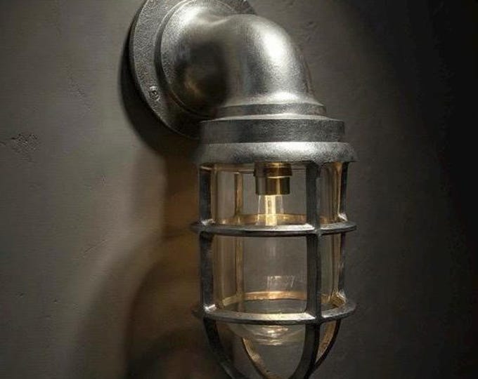 Beachamwell ~ Raw Cast Pewter Bulkhead Outdoor & Bathroom Sconce Wall Light ~ 10.5 Inch