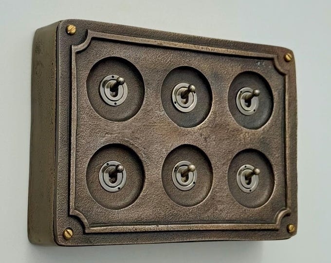 6 Gang 2 Way Antique Brass Solid Cast Metal Conduit Light Switch Industrial