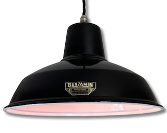 Filby ~ Midnight Black RLM Reflector Lampshade Pendant Set Light *Worn* ~ 12.5 Inch