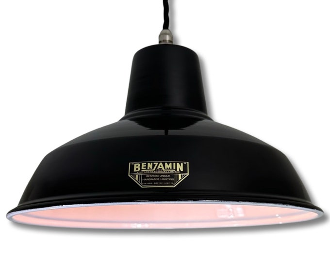 Filby ~ Midnight Black RLM Reflector Lampshade Pendant Set Light *Worn* ~ 12.5 Inch
