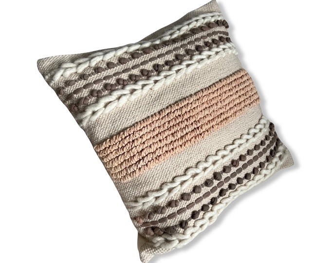 Maxlume ~ 18x18 Plaited Cushion, Woven Pillow Cover, Plait Detail, Braided Pillow, Wool Boho Filled