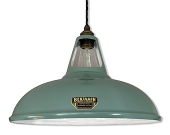 Cawston XL - Pistachio Green Lampshade Slotted Pendant Set Light *Worn* - 14 Inch
