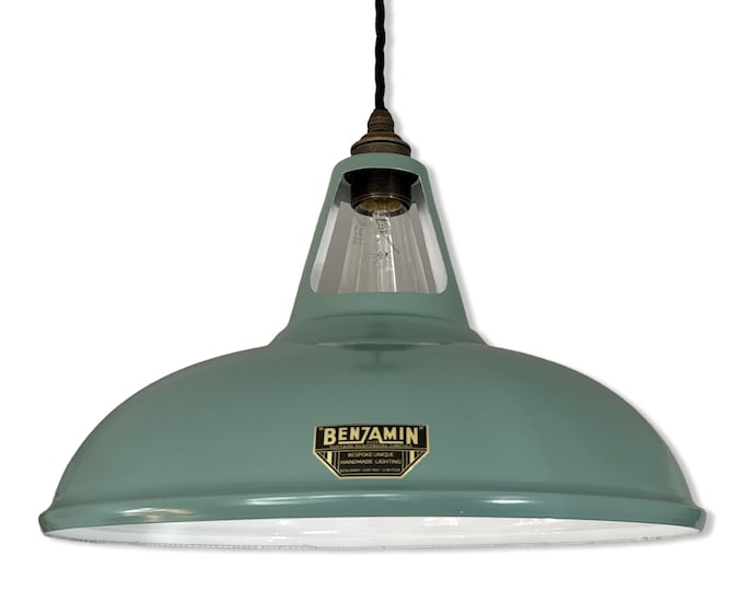 Cawston XL - Pistachio Green Lampshade Slotted Pendant Set Light *Worn* - 14 Inch