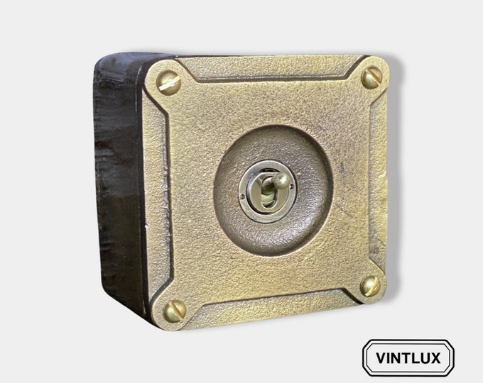 Single Gang Bronze Solid Cast Metal Surface Mounting Light Switch Industrial 2 Way - BS EN Approved Vintage Britmac Style