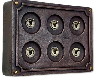 6 Gang 2 Way Antique Copper Solid Cast Metal Conduit Light Switch Industrial - BS EN Vintage Crabtree 1950’s Style