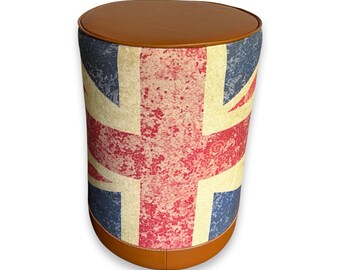 Maxlume ~ Union Jack Flag | Great Britain | Pouf Solid Base Genuine Leather | Vintage Style | Floor Standing | Man Cave Foot Stool