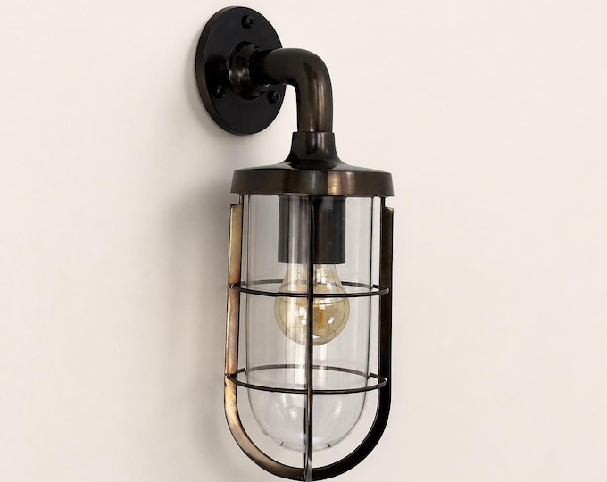 Runton Solid Brass Aged Bronze Swan Neck Wall Light - IP54