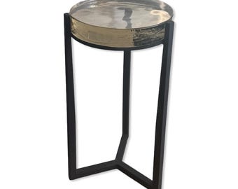 Solid Glass Round Accent Side Coffee Table Retro