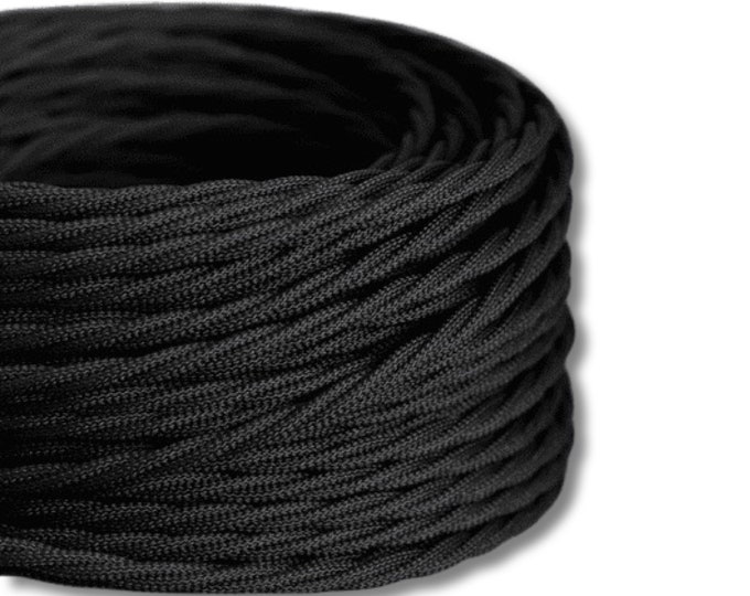 Black Twisted Cable 3 x 0.75 Core | Vintage Textile Retro | Electrical Wire Fabric Cord