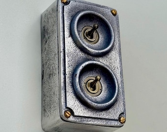Double 2 Gang Solid Cast Metal Conduit Light Switch Industrial 2 Way - Vintage Crabtree Style
