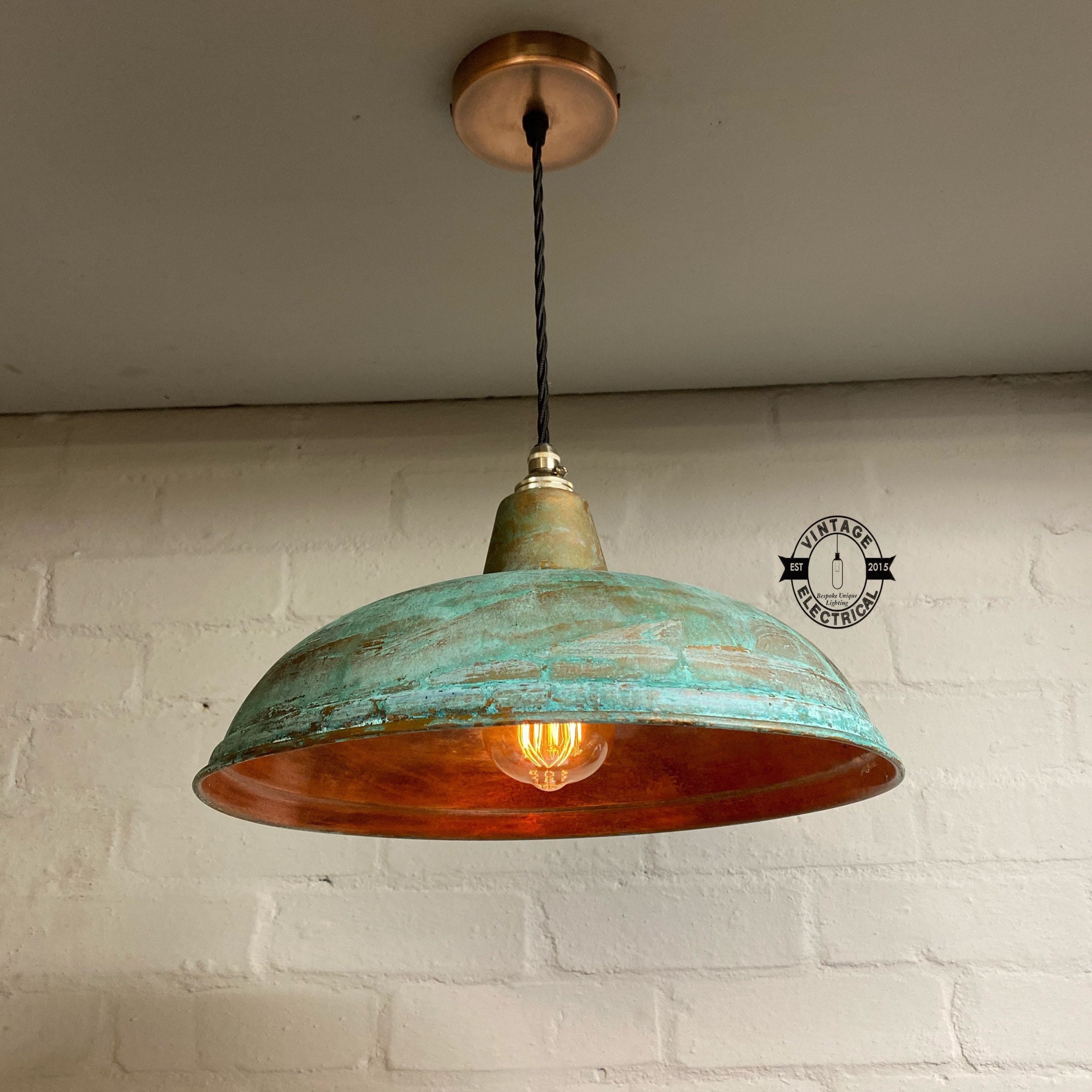 Sedgeford Copper Verdigris Patina Factory Shade Pendant Set