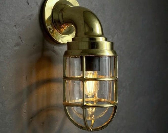 Beachamwell ~ Solid Brass Bulkhead Outdoor & Bathroom Wall Light ~ 10.5 Inch