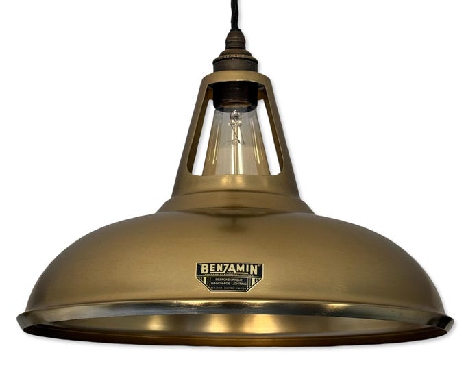 Cawston XL - Antique Brushed Brass Lampshade Pendant Ceiling Light - 14 Inch