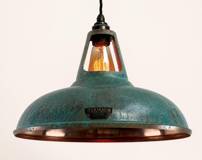 Cawston XL Solid Copper Verdigris Patina Coolicon Lampshade Pendant Light - 14 Inch
