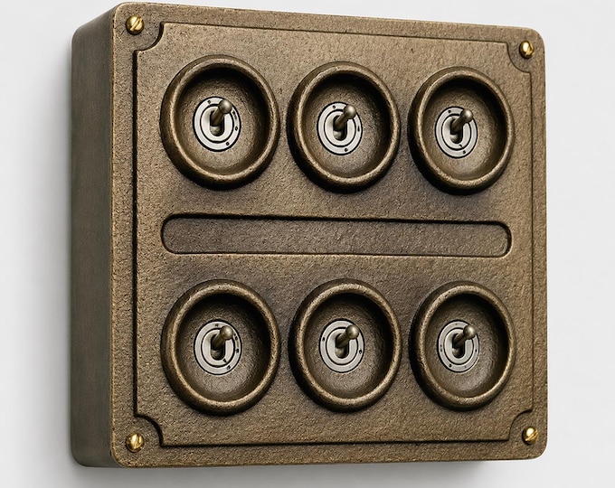 6 Gang 2 Way Antique Brass Solid Cast Metal Toggle Light Switch