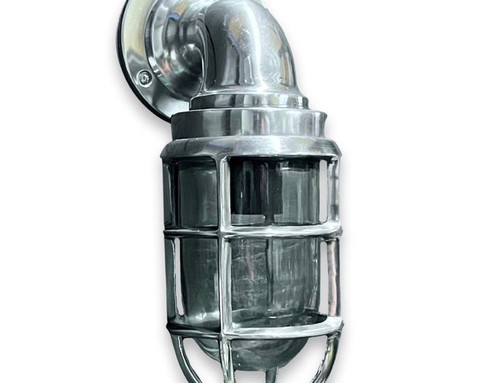 Beachamwell ~ Bulkhead Outdoor & Bathroom Sconce Wall Light Polished Silver | 10.5 Inch