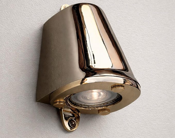 Holt ~ Solid Brass Mast Down Wall Light Mains LED Outdoor & Bathroom