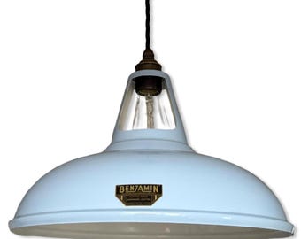 Cawston XL - Light Sky Blue Slotted Lampshade Pendant Set Light *Worn* - 14 Inch