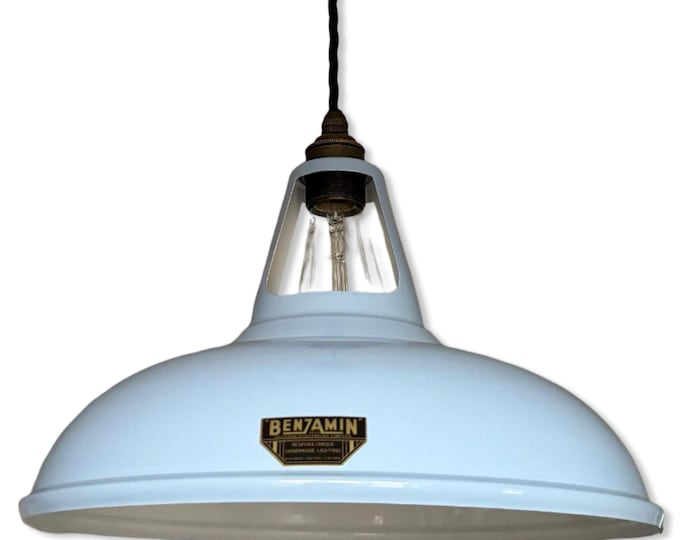 Cawston XL - Light Sky Blue Slotted Lampshade Pendant Set Light *Worn* - 14 Inch