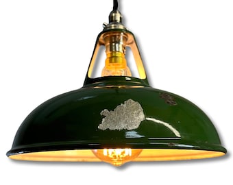 Geniune Green Solid Coolicon 1932 Shade Pendant Set Light | Ceiling Dining Room | Antique Restored | Kitchen Table | Vintage Filament Bulb