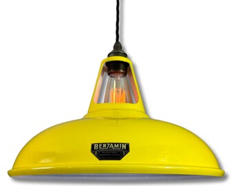 Cawston XL ~ Yellow Solid Shade Slotted Design Pendant Set Light | Ceiling Dining Room | Kitchen Table | Vintage Filament Bulb 14 Inch