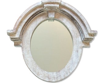 Mansard Arched Oval Mirror White Washed | Solid Wooden | Mango Wood | Gift Idea