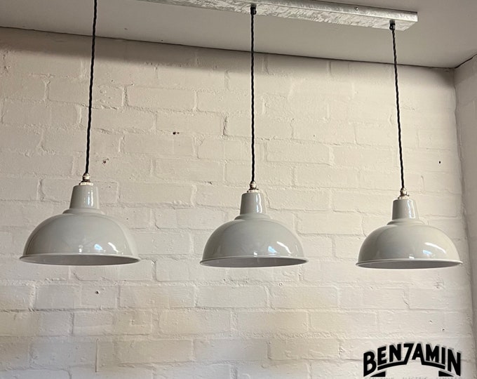 Salthouse ~ 3 x Original Grey Shade Design Pendant Set Track Cluster Light | Dining Room | Kitchen Table | Vintage