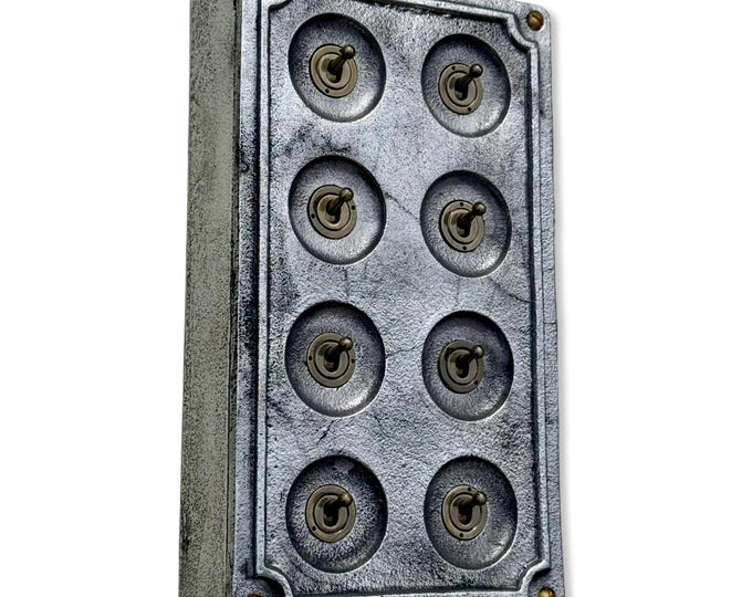 8 Gang 2 Way Solid Cast Metal Conduit Light Switch Industrial - Vintage Crabtree