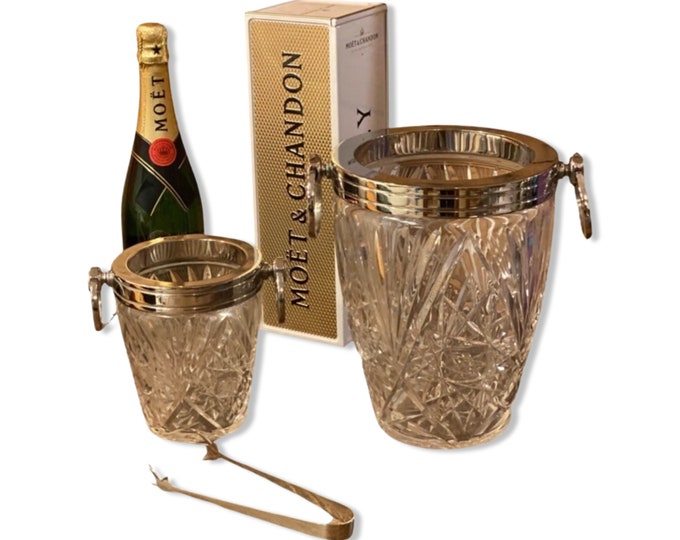Maxlume ~ Luxury 3 Piece Solid Glass Hand Cut Engraved Wine & Ice Cooler Champagne Glass French Bucket
