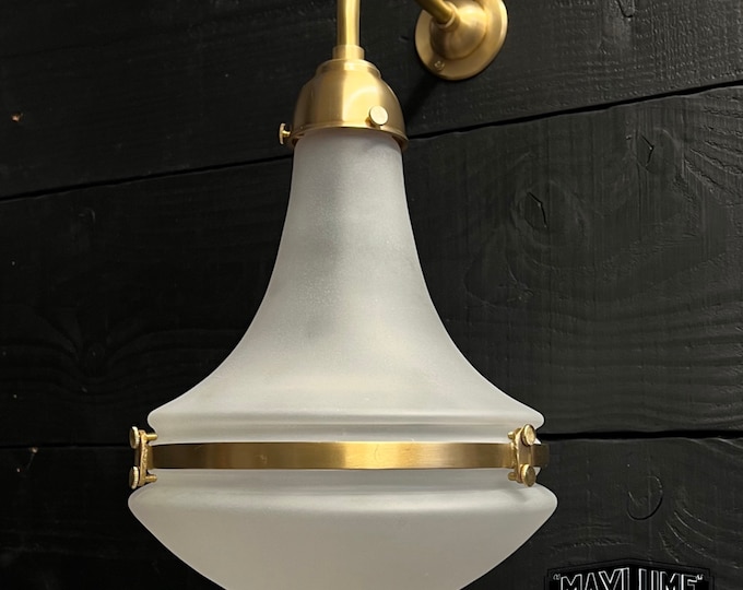 Opaline Antique Brass Wall Sconce Industrial Vintage Light | Dining Room | Kitchen Table |