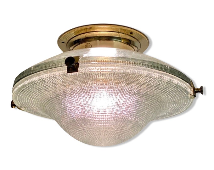 Houghton ~ Flush Mount Holophane Glass Light Vintage Design ~