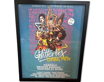 Rare Glitterbox Closing Party ~ Genuine Hi Ibiza Framed Dj Artwork | Luxury Black Frame