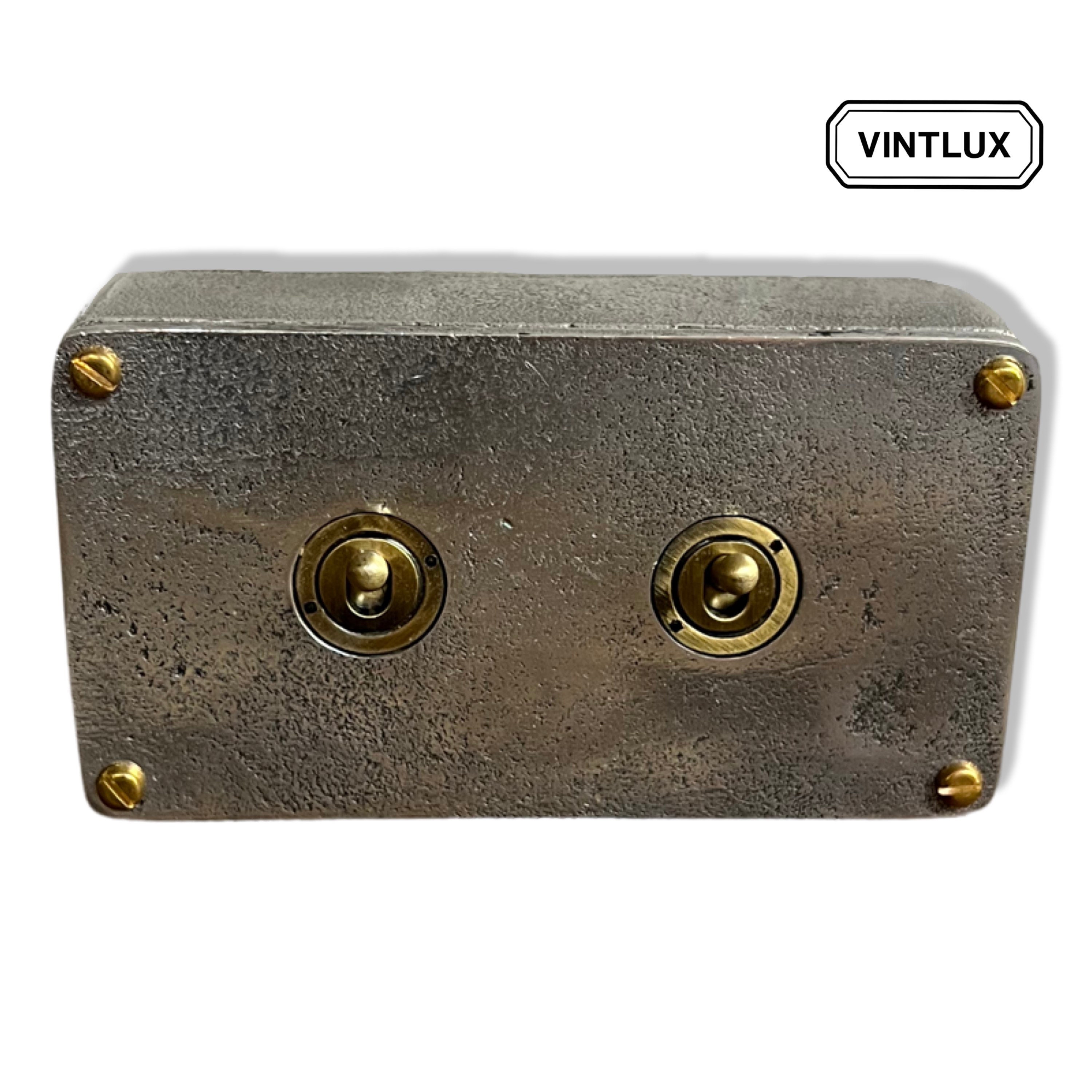 Double 2 Gang Solid Cast Metal Light Switch Industrial 2 Way BS EN