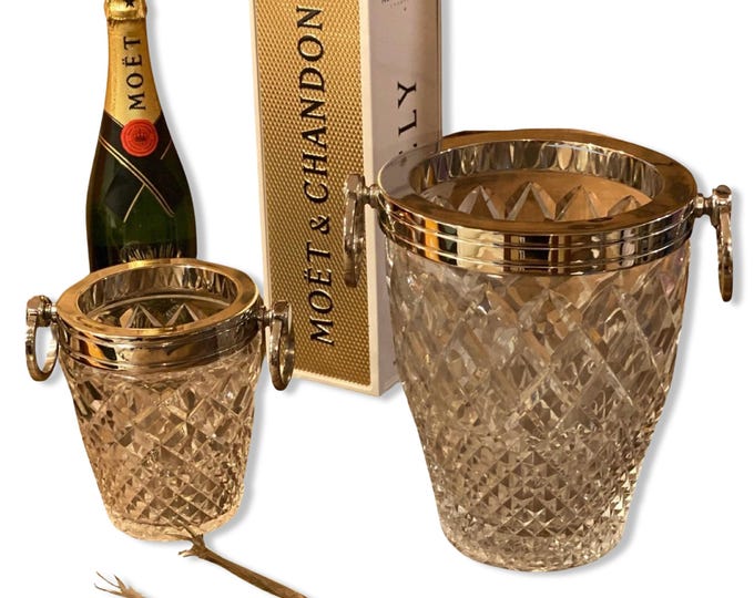 Luxury 3 Piece Solid Glass Hand Cut Engraved Wine & Champagne Ice Cooler
