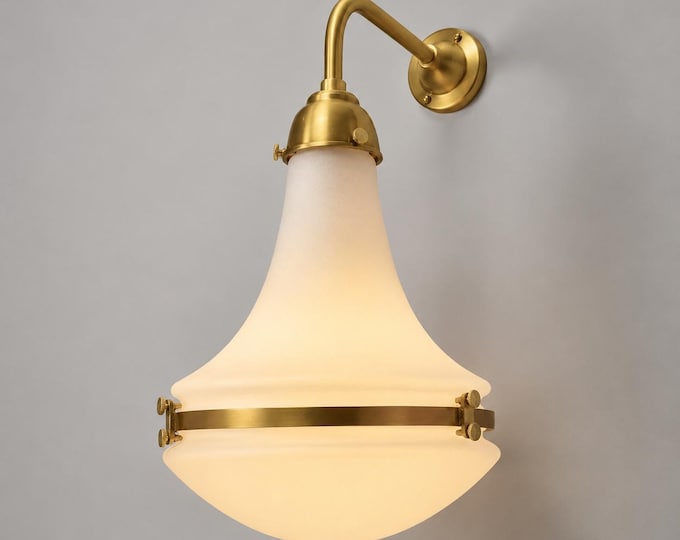 Opaline Antique Brass Wall Sconce Industrial Vintage Light