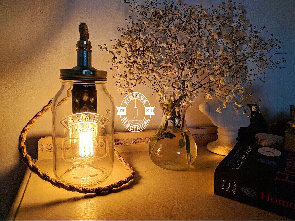 The Kirby Kilner Rope Mason Jar Table Light Industrial Vintage The Kirby Kilner Rope Mason Jar Table Light Industrial Vintage Edison Filament Lamp Uk Plug Brass Rustic Shabby Chic Cord E27 Es