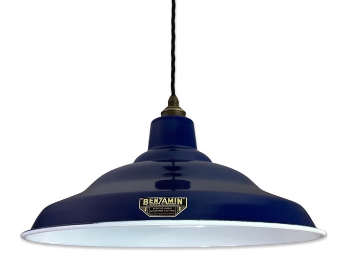 Bawsey ~  *Worn*Royal Blue Industrial Factory Shade Design Pendant Light ~ 16 Inch