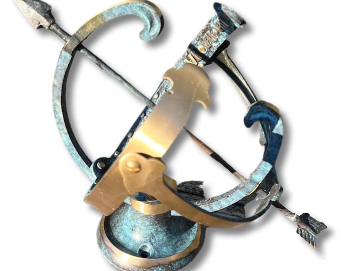 Armillary Small Sphere Sundial Solid Brass and Verdigris Patina Bronze Sculpture Sun Dial Watch Clock ~ Maxlume