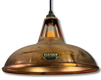 Cawston XL - Antique Copper Slotted Lampshade Pendant Set Light - 14 Inch