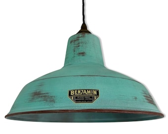 Filby ~ Copper Verdigris RLM Reflector Lampshade Pendant Ceiling Light ~ 12.5 Inch