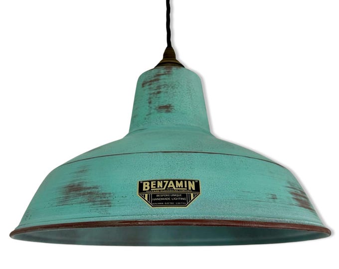 Filby ~ Copper Verdigris RLM Reflector Lampshade Pendant Ceiling Light ~ 12.5 Inch