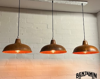 Sedgeford ~ 3 x Rusted Shade Design Pendant Set Track Cluster Light | Dining Room | Kitchen Table | Vintage