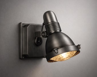 Industrial Adjustable Wall Spotlight - Dark Pewter Finish - Vintage Directional Sconce
